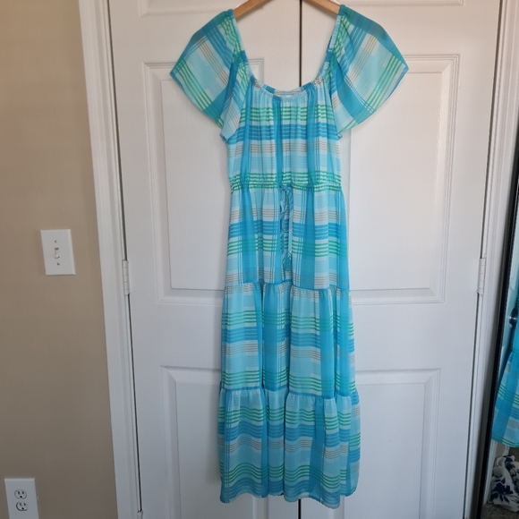 Time and Tru Women's Flutter Sleeve Tiered Dress. Sz,Small Color Blue - Picture 4 of 11